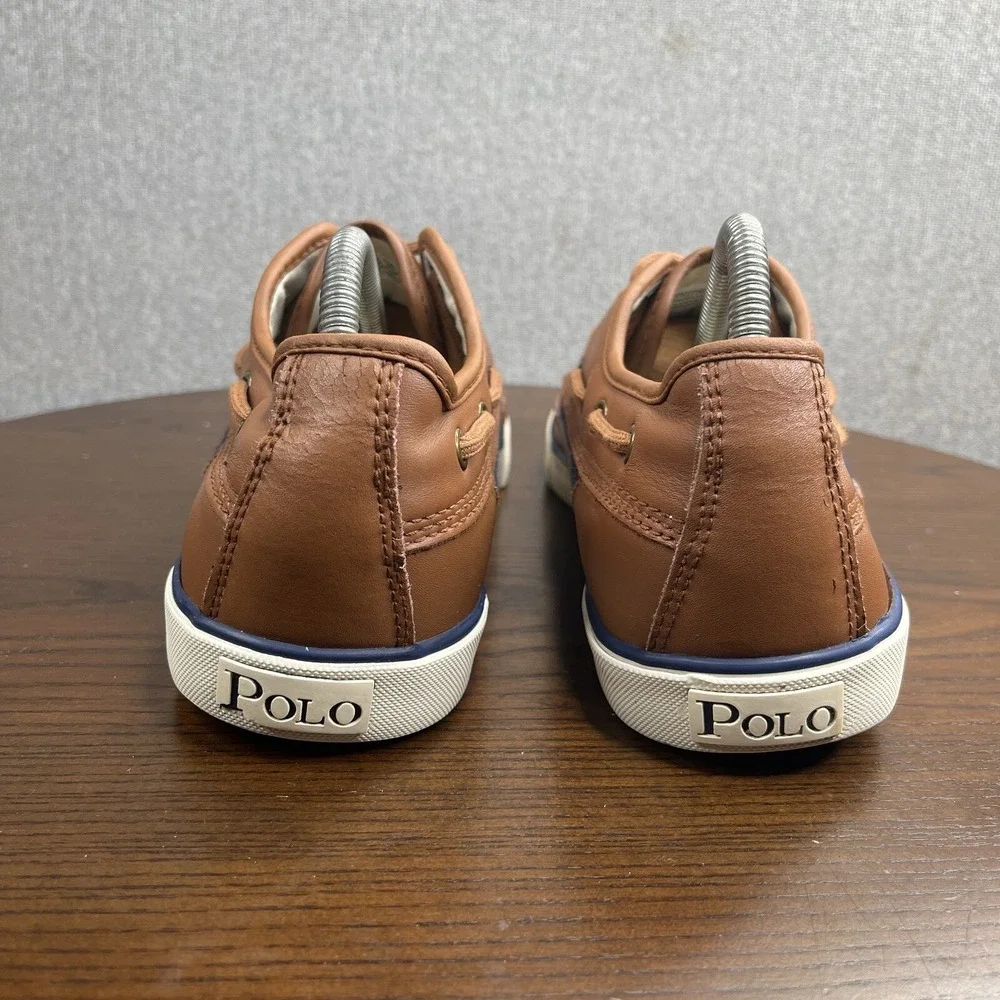Polo Ralpth Lauren Parkstone Low Shoes Women's 10.5 D Blue Brown Leather Canvas - Picture 5 of 13